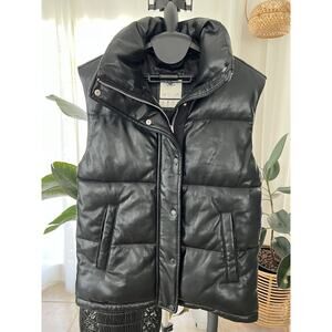 Abercrombie Fitch Puffer Vest Womens XS Vegan Leather Oversized Black